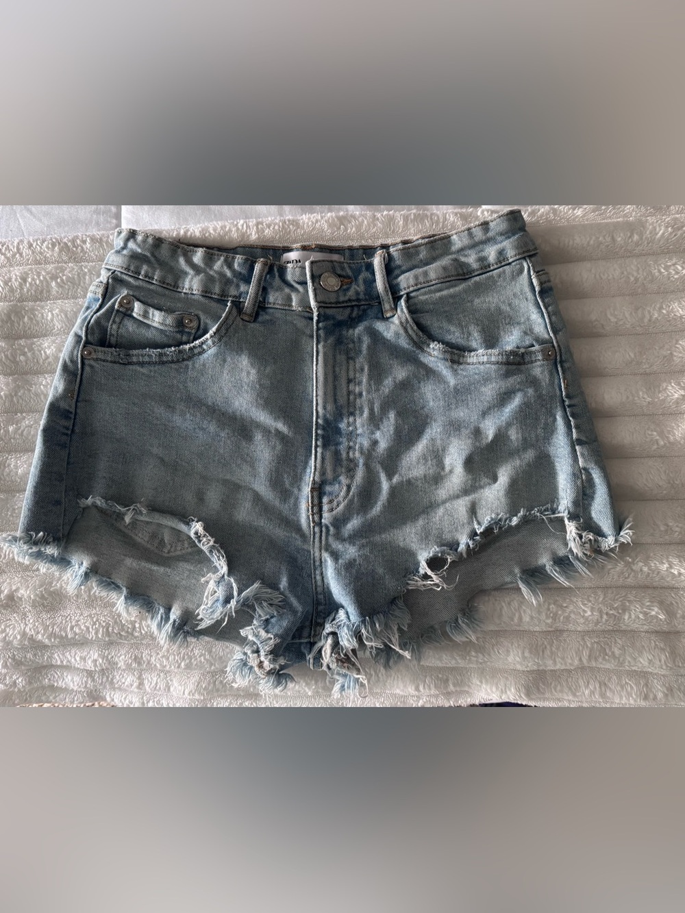 Zara Light Blue Distressed Denim Shorts